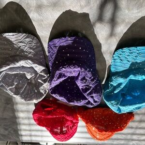 Five Polka Dot Crinkled Baseball Hats - Gray, Purple, Teal, Red,  Orange